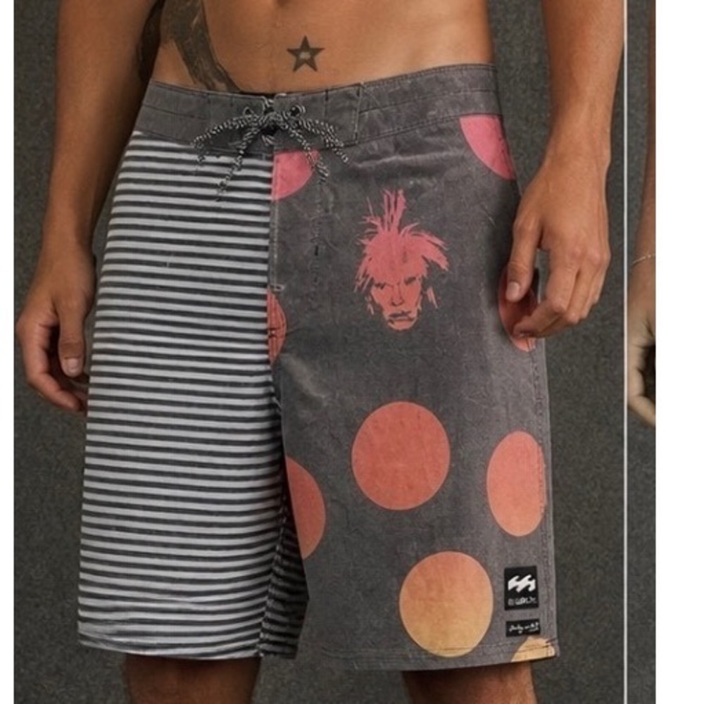 Billabong Andy Warhol Board Shorts Mens 32 Gray Multi Striped Pop Art Polka Dot